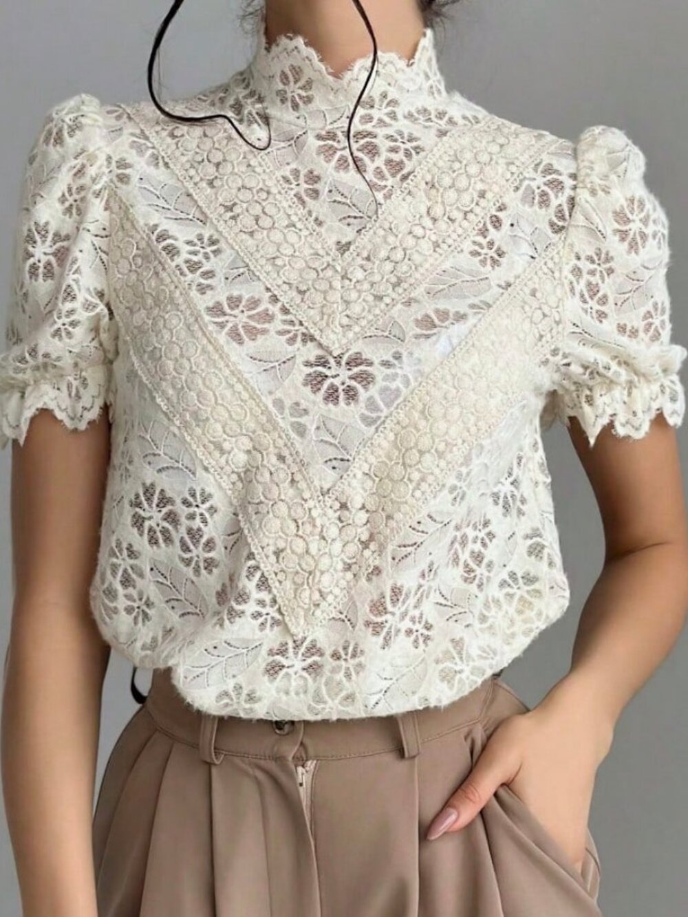 Elegant Women's Texture Semi Sheer Fabric puffed Bubble Sleeves Shirt top - Picture 1 of 6
